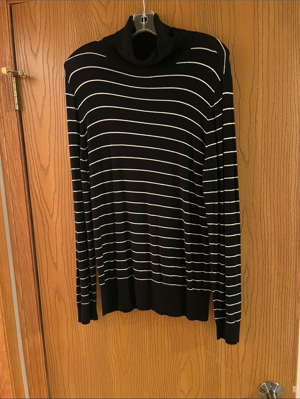 Ann Taylor Black Turtleneck Sweater with White Stripes